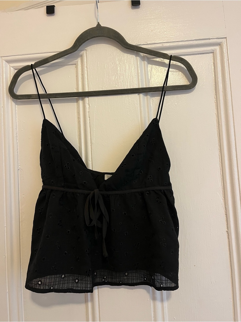Revolve Black Eyelet Tie-Front Spaghetti Strap Tank Top